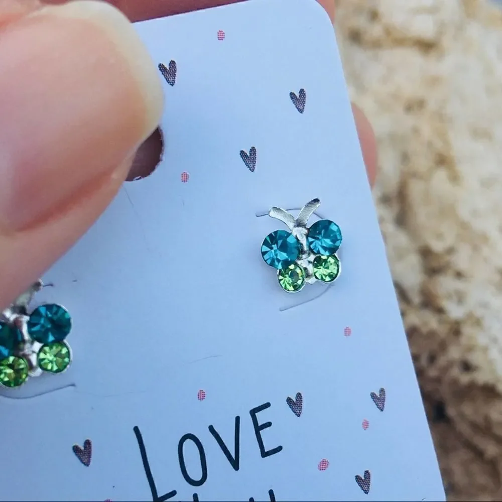 Girls Sterling Silver Butterfly Crystal Earrings